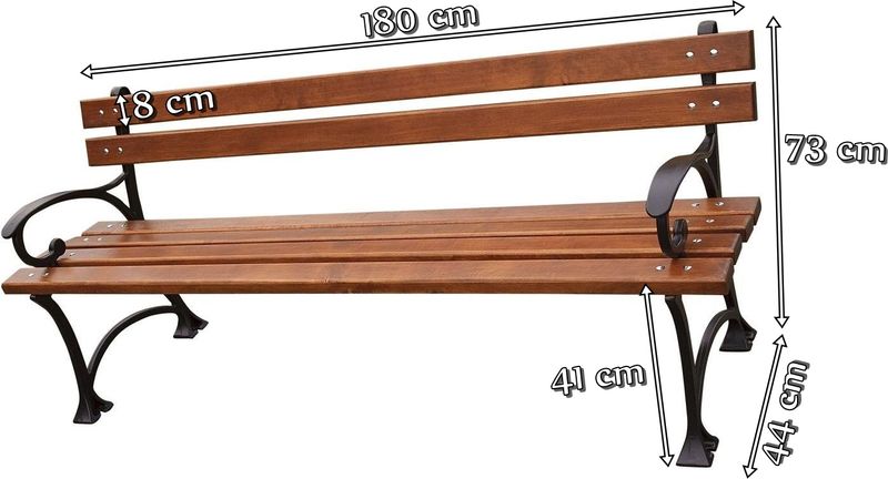 Ławka o długości 180 cm parkowa żeliwna