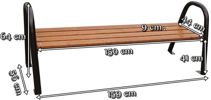Ławka z rur stalowych bez oparcia 150cm - wymiary