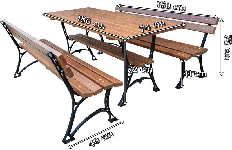 Meble żeliwne Faktor bez podłokietników - wymiary