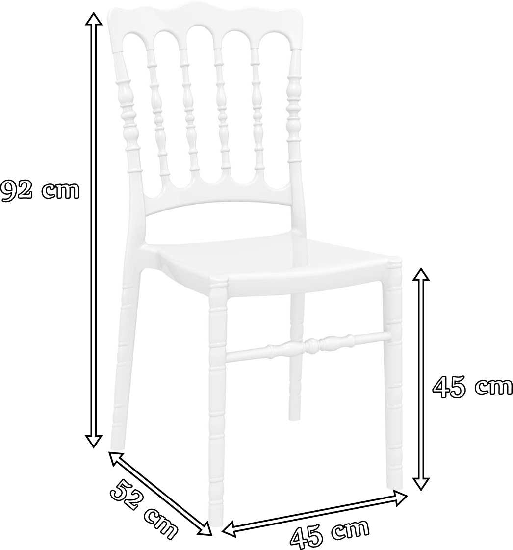Krzesło proste z tworzywa sztucznego Opera Białe - wymiary