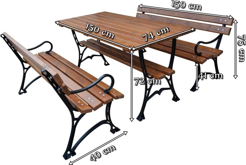 Meble żeliwne Faktor z podłokietnikami wymiary