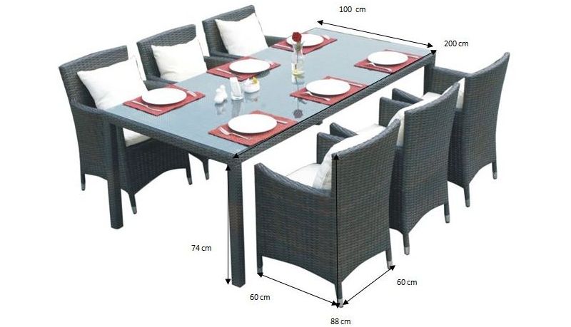 Wymiary mebli stołowych technorattan Gustoso