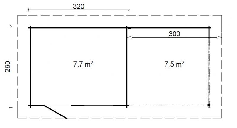 Nowoczesny domek drewniany z wiatą KRUK A 6x2,5 (15,2m2)