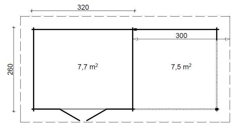 Domek drewniany letniskowy z wiatą KRUK B 6x2,5 (15,2m2)
