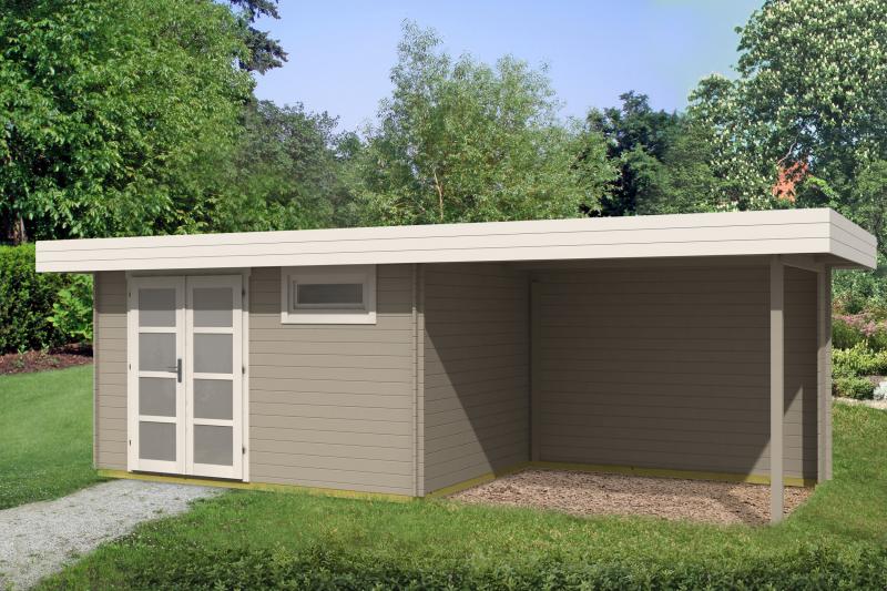 Nowoczesny domek z drewna z wiatą KRUK C 7x2,5 (16,8m2)