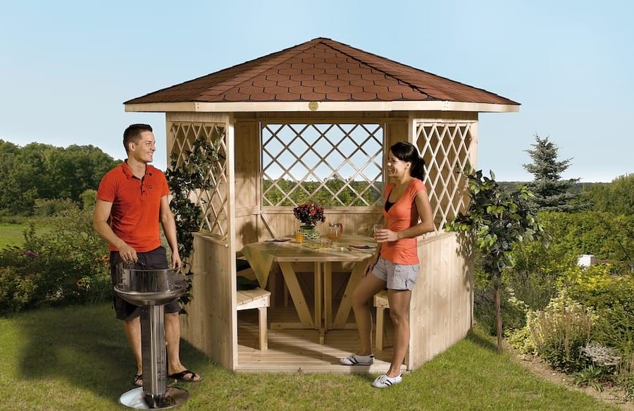 Altana ogrodowa z drewna z podłogą i ławkami Maciejka