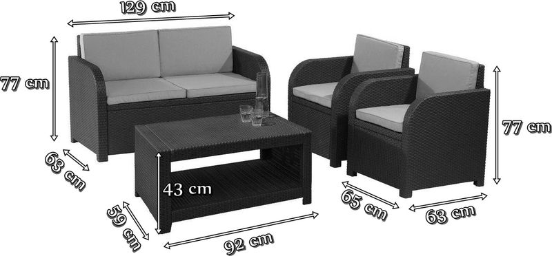Wymiary zestawu ogrodowego Modena Keter