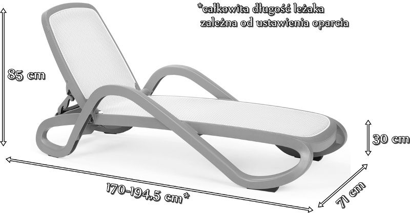 Nardi Alfa lekki leżak plażowy - wymiary