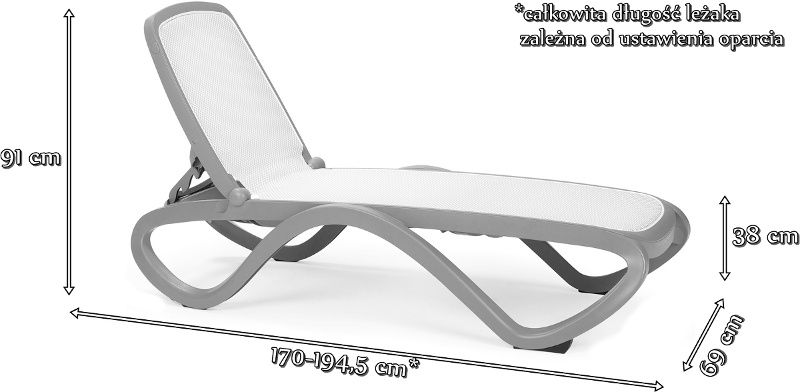 Nardi Omega plastikowy leżak ogrodowy - wymiary