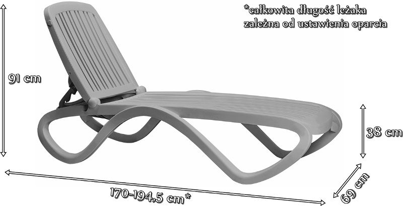 Nardi Tropico leżak z kółkami Antracite - wymiary
