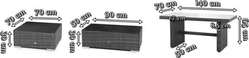 Nilamito wymiary stolików