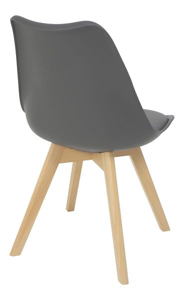 Krzesło skandynawskie szare z nogami drewnianymi i poduszką - z tyłu