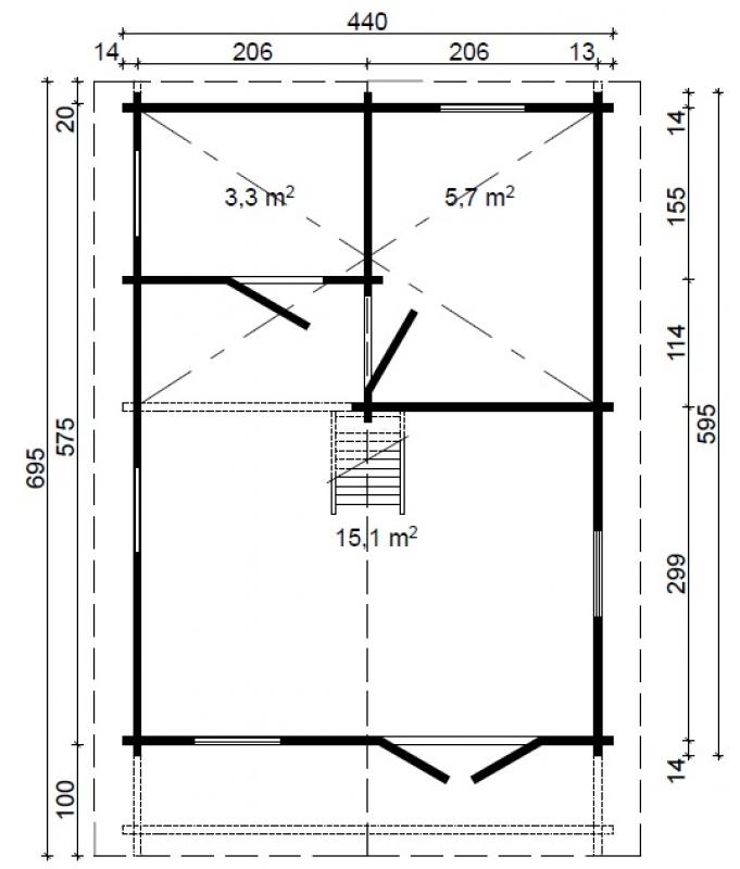 Drewniany domek na działkę rekreacyjną RUDZIK F 7x4,4 (24m2)