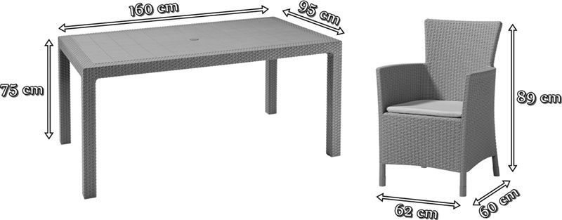 Zestaw Toscana brązowy - wymiary