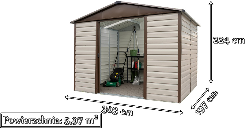 Domek ogrodowy blaszany Yardmaster 106TBSL Shiplap wymiary