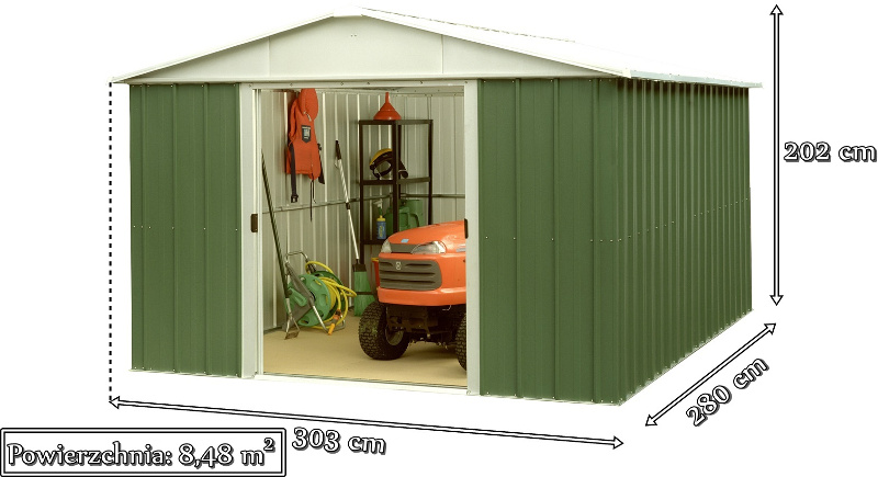 Blaszany domek ogrodowy Yardmaster 109GEYZ Emerald Deluxe wymiary