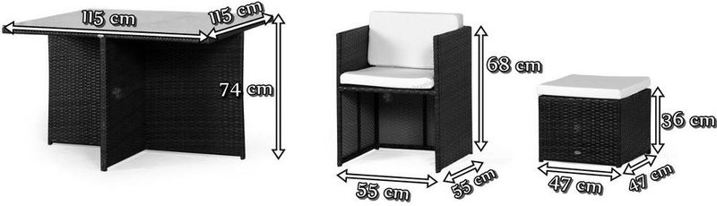 Wymiary elementów zestawu CUBIOSO Brown & Ecru