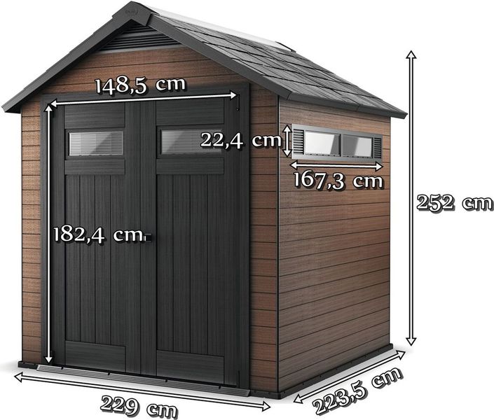 Wymiary domku Fusion 757 Keter