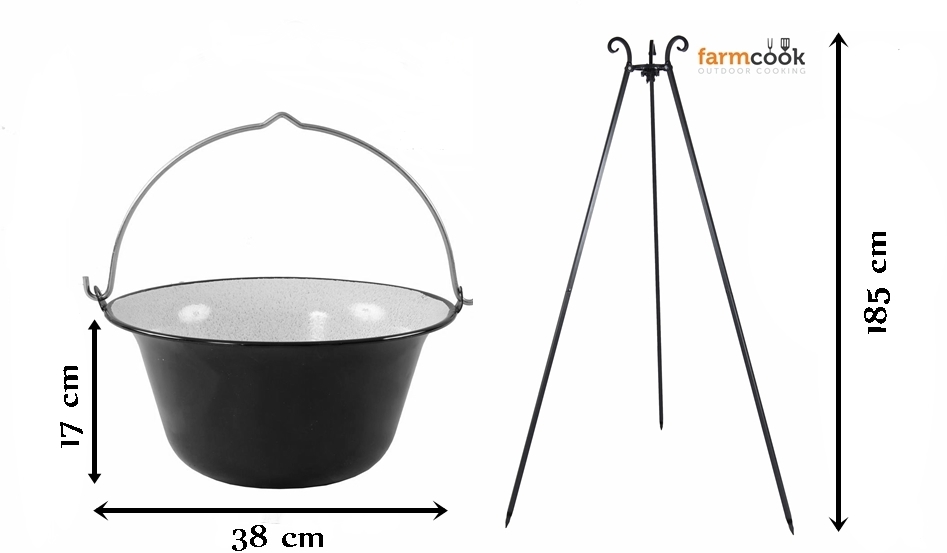 Wymiary Kociołka emaliowanego 10L na trójnogu Viking - Farmcook