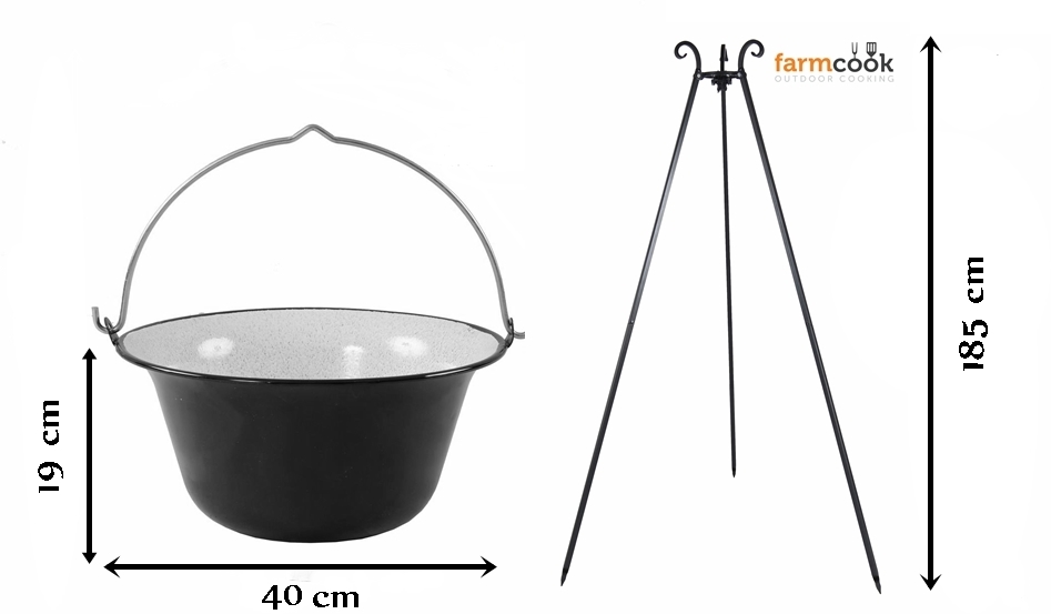 Wymiary Kociołka emaliowanego 14L na trójnogu Viking