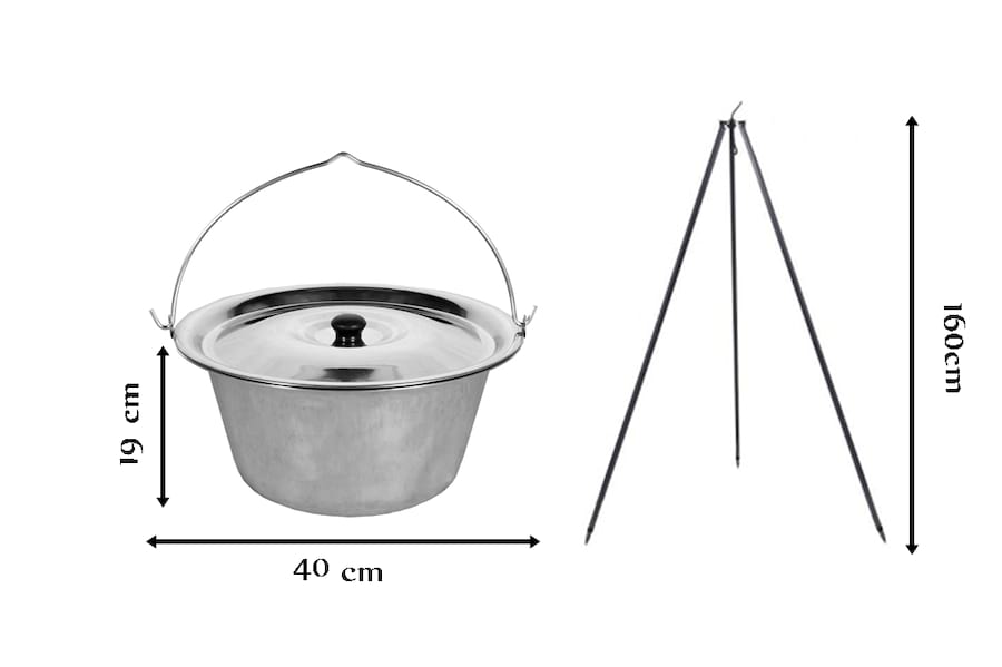 Wymiary kociołka nierdzewnego na trójnogu Nobel 14l
