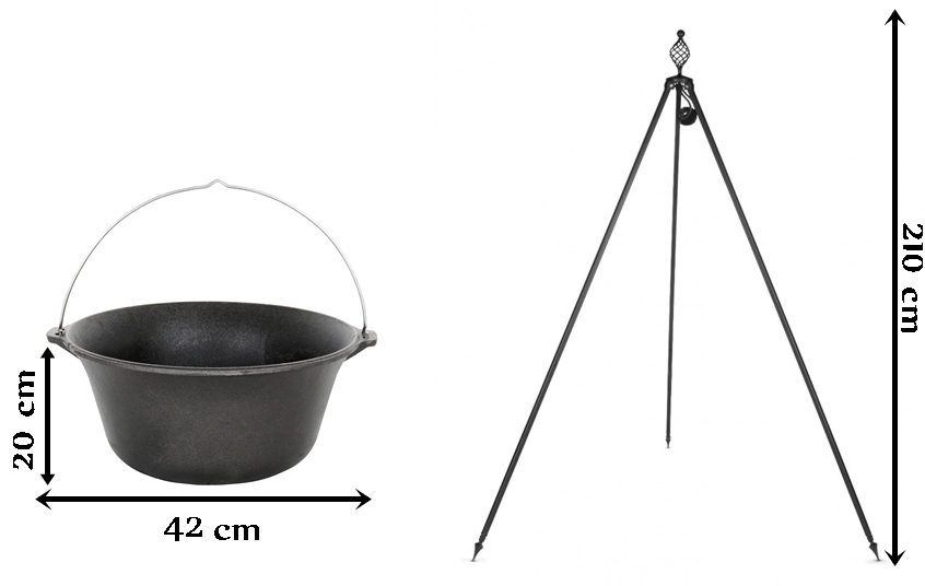Wymiary kociołka żeliwnego na trójnogu Oskar 16l