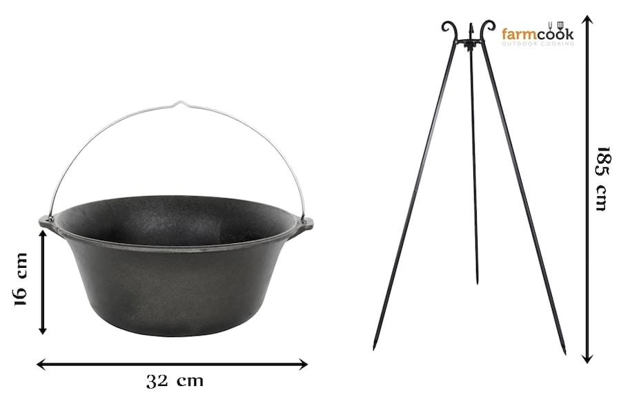 Wymiary Kociołka żeliwnego 7,2L na trójnogu Viking - Farmcook