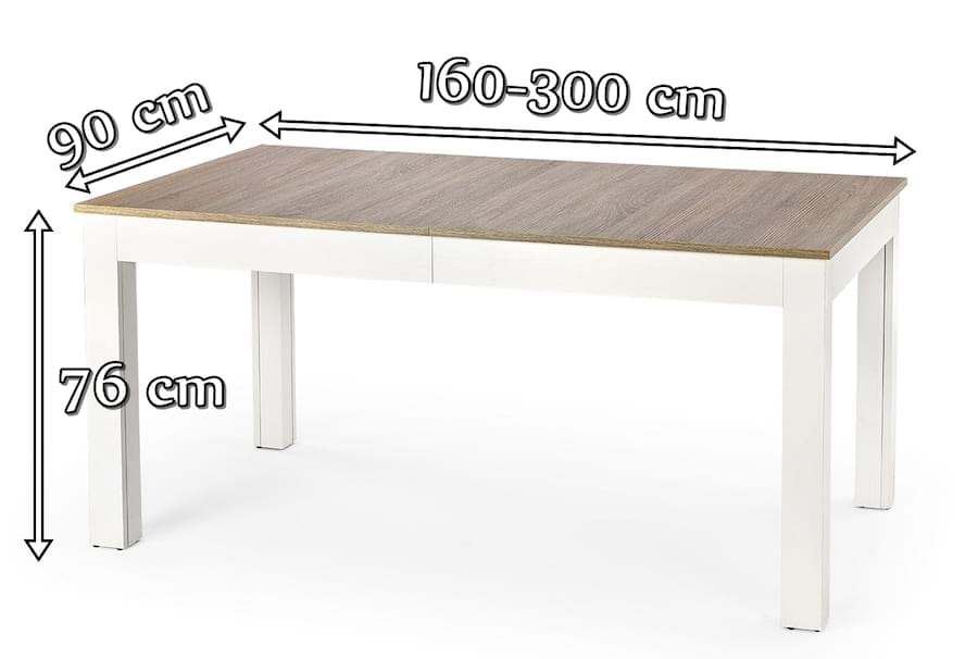 Duży rozkładany stół 160-300cm biały/dąb sonoma Seweryn