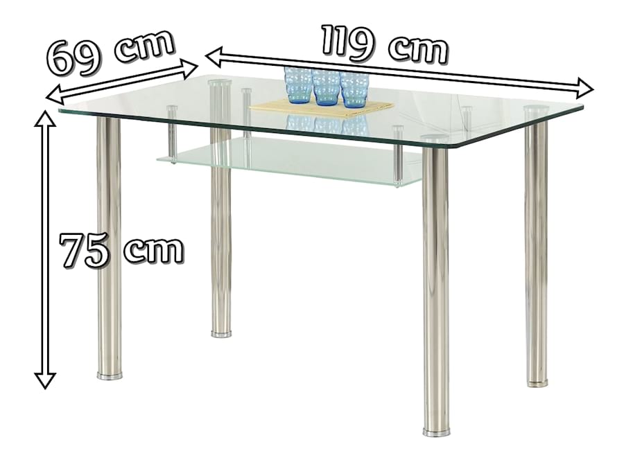 Szklany stół Olivier Halmar 119cm biały - wymiary