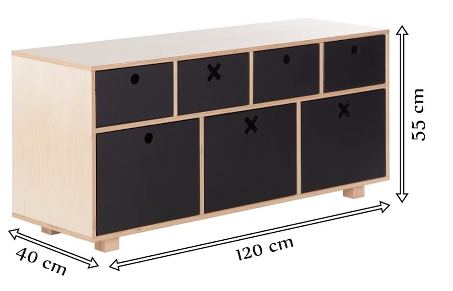 Komoda czarna kółko i krzyżyk 120x40