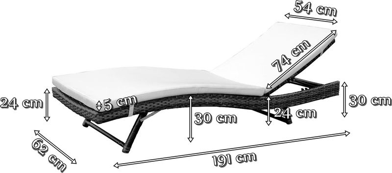 Wymiary leżaka technorattan Nilamito