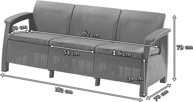 Sofa 3 osobowa Corfu Love Seat Max wymiary