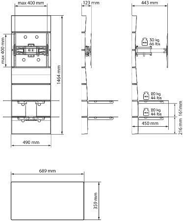 Wymiary wieszaka na telewizor Ghost Design 3000 Rotation