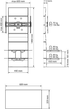 Wymiary wieszaka na telewizor Ghost Design 3000 Red