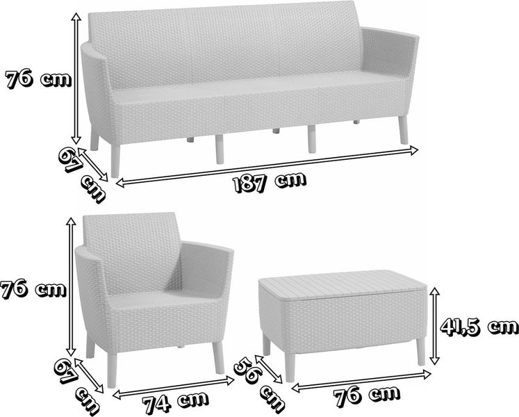 Keter Salemo 3 Seater Set wymiary