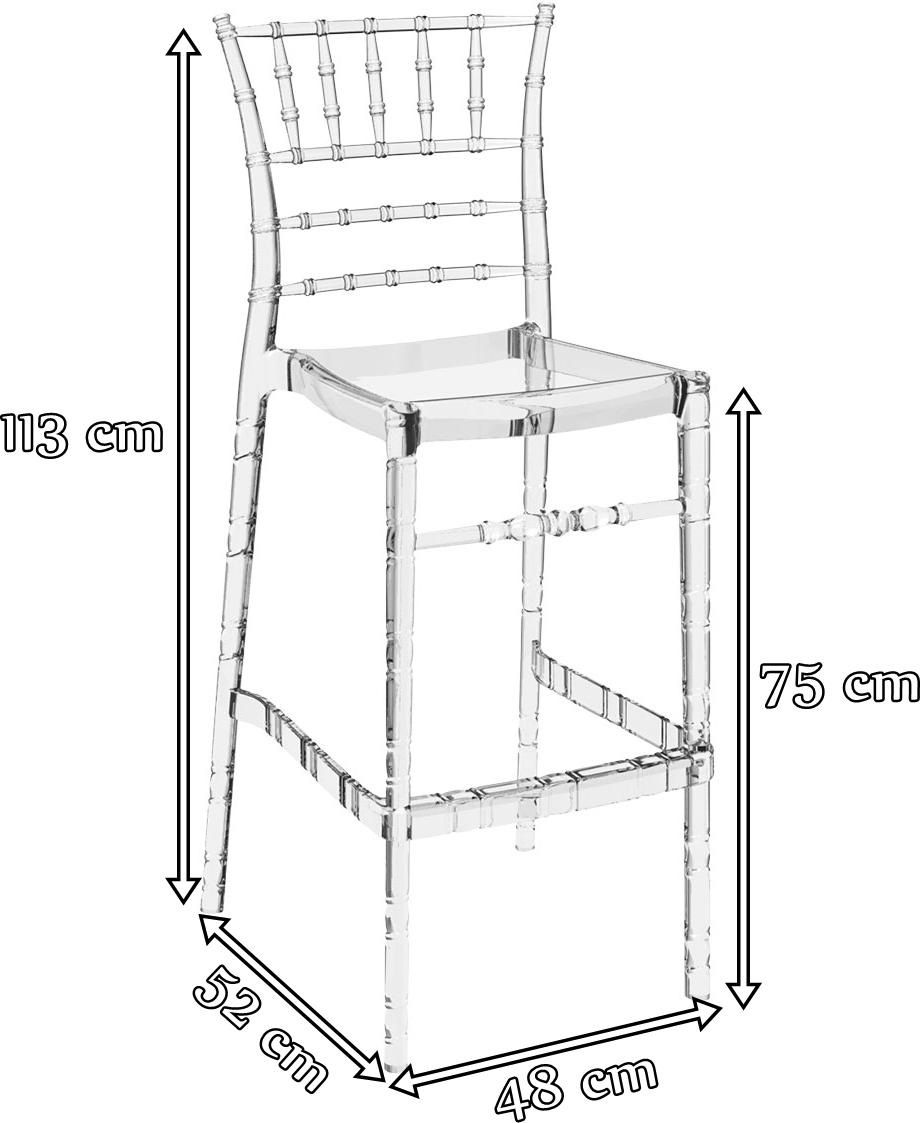 Krzesło hoker przezroczysty Chiavari Bar 75  - wymiary