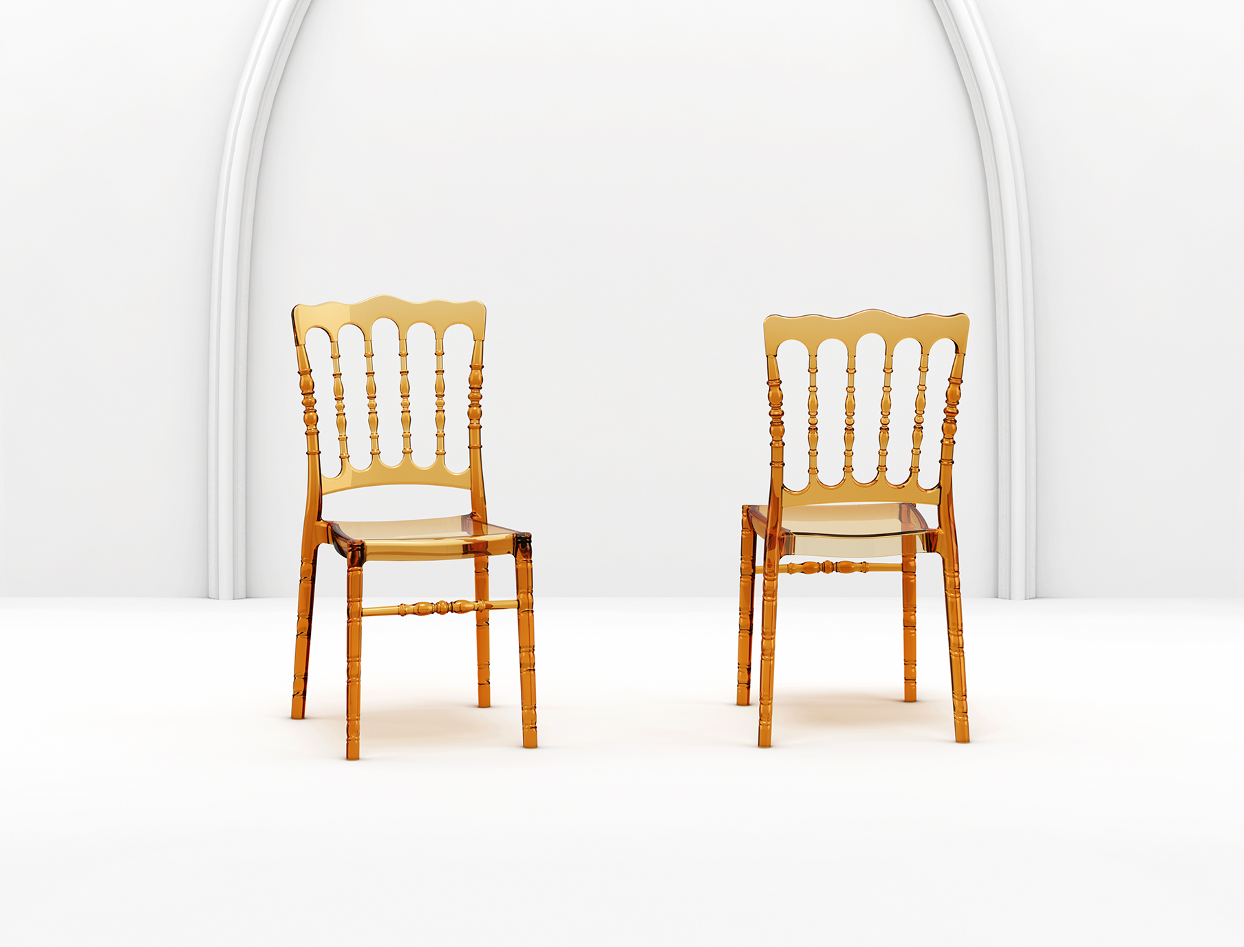 Bankietowe krzesło przezroczyste Opera Bursztynowe - stylowa aranżacja