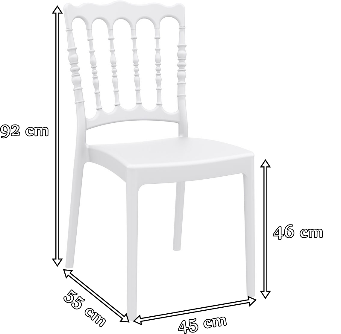 Krzesło proste z tworzywa Napoleon White - wymiary