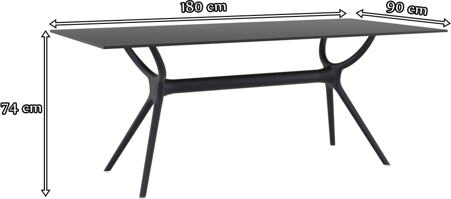 Nowoczesny stół z tworzywa Air Table 180 Black - wymiary