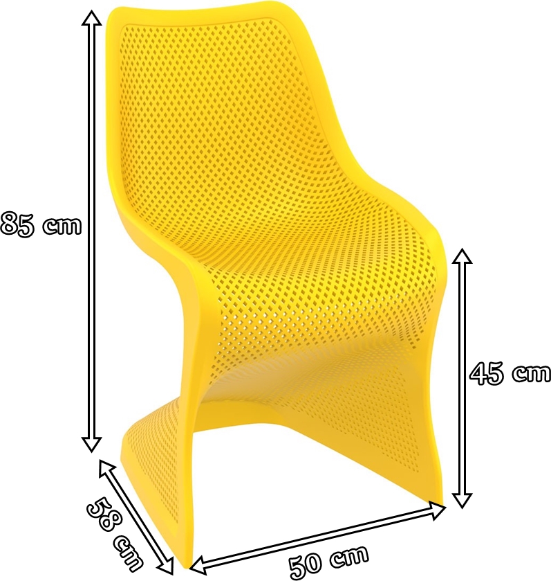 Designerskie krzesło z tworzywa sztucznego Bloom Yellow - wymiary