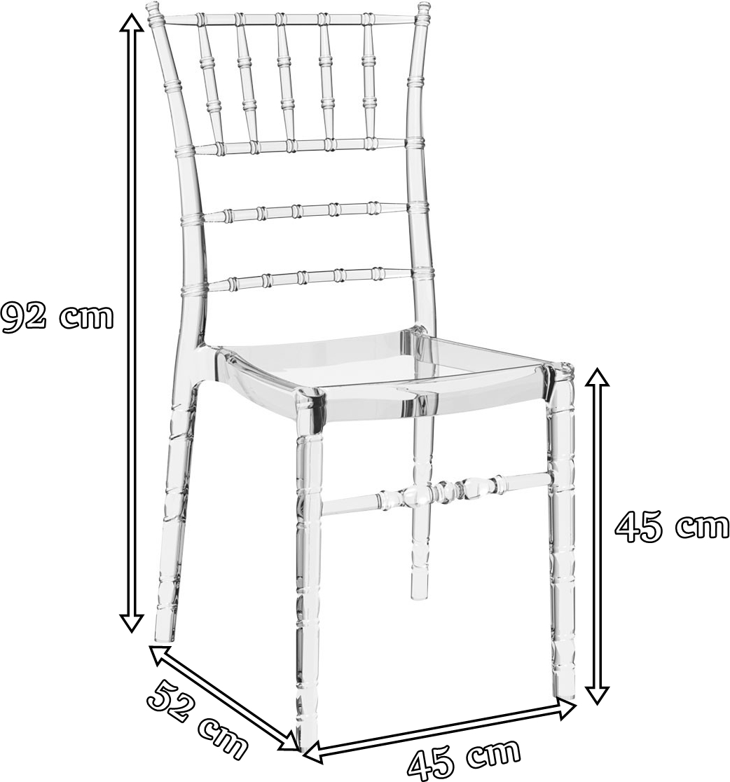 Krzesło przezroczyste proste Chiavari Clear - wymiary