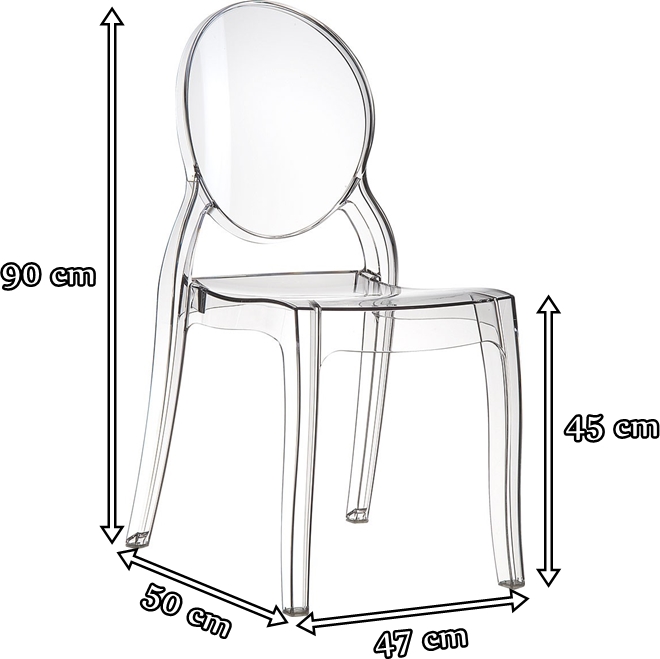 Elizabeth Clear Transparent nowoczesne krzesło przezroczyste - wymiary