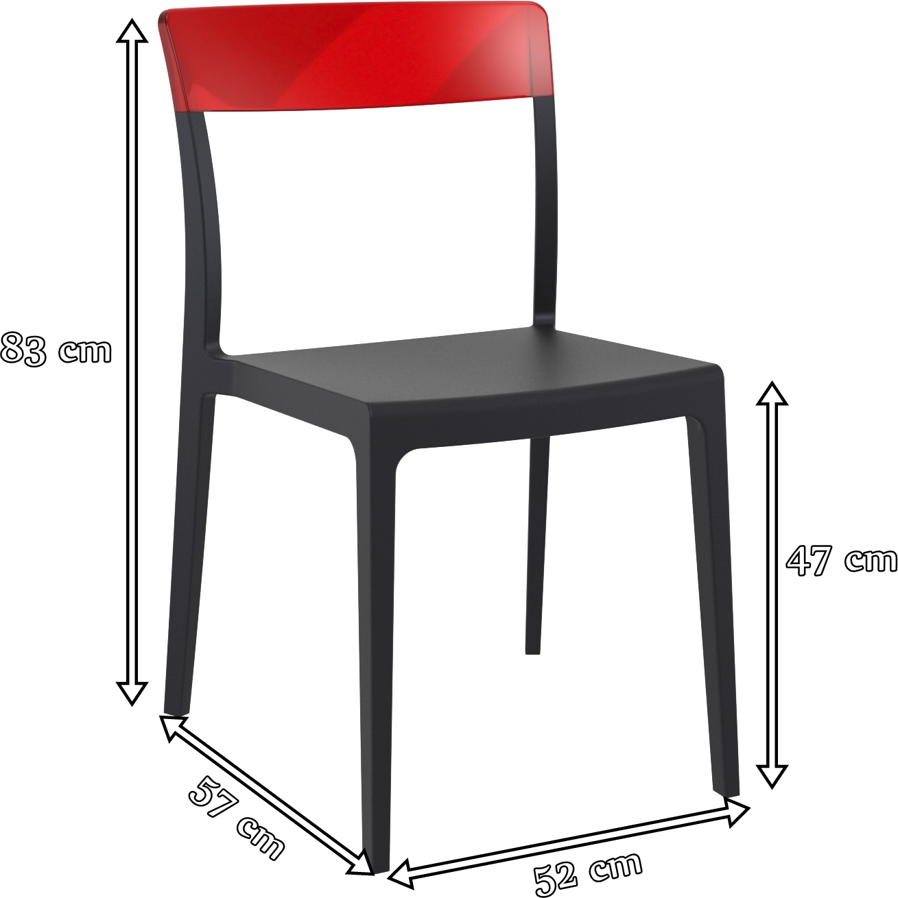 Flash Black/Red - trwałe krzesło konferencyjne z polipropylenu - wymiary