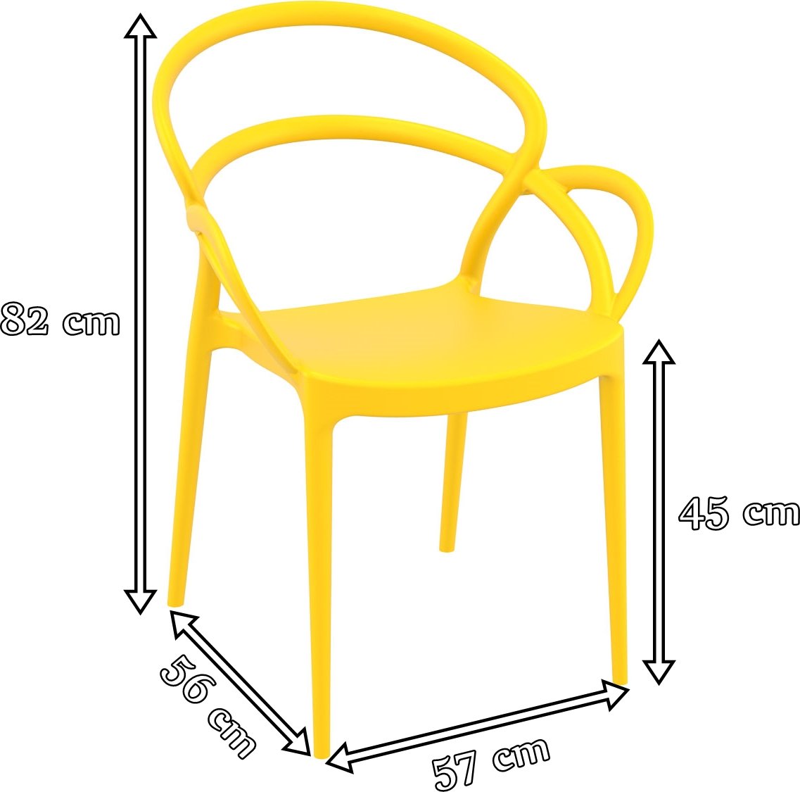 Mila Yellow wytrzymałe krzesło plastikowe - wymiary