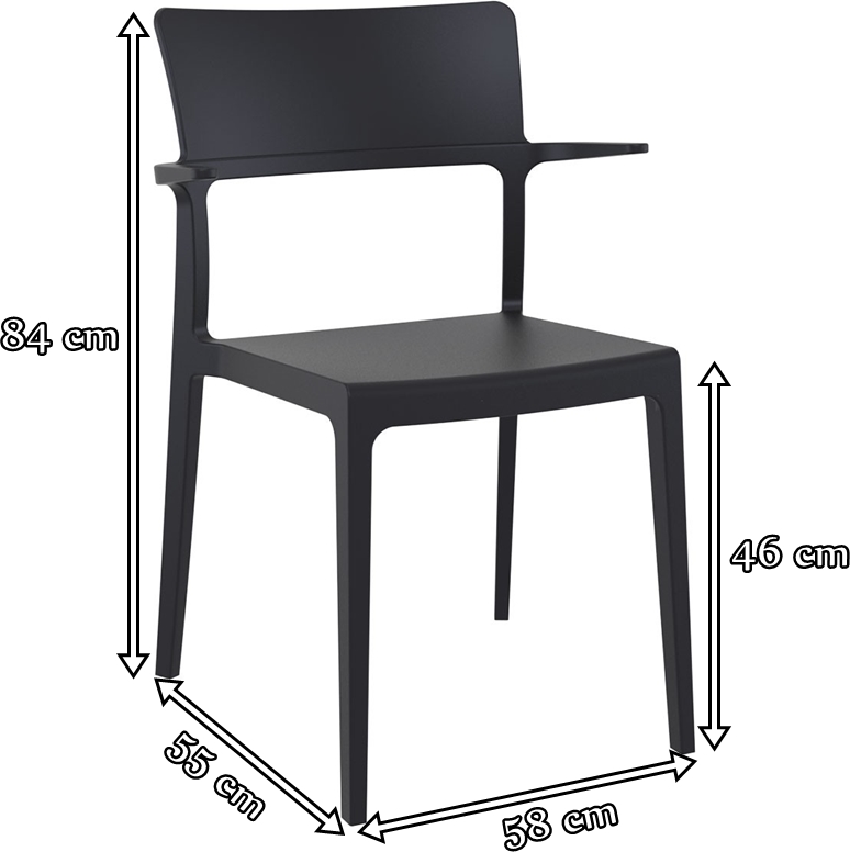 Plus Black krzesło proste bankietowe z podłokietnikami - wymiary