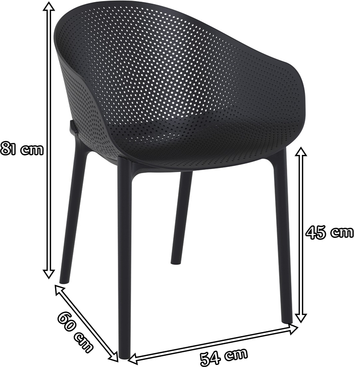 Krzesło z podłokietnikami ażurowe Sky Black - wymiary