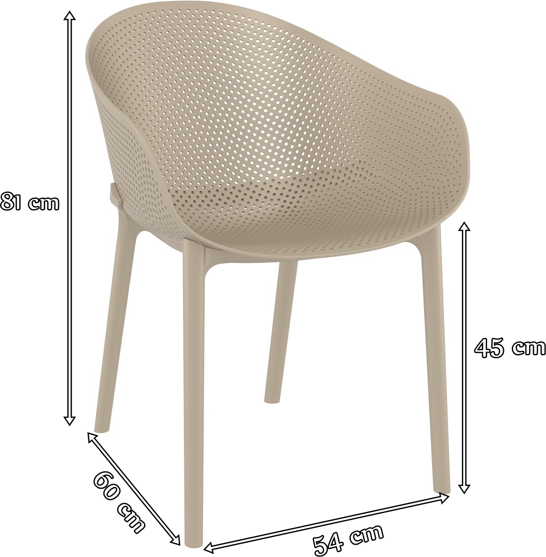Krzesło ażurowe z podłokietnikami Sky Taupe - wymiary