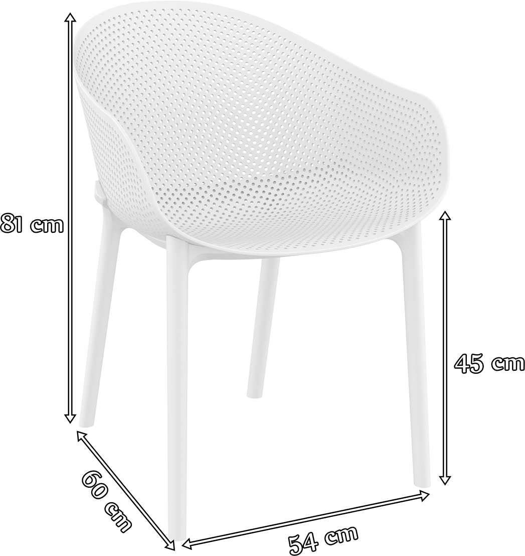 Ażurowe krzesło z podłokietnikami Sky White - wymiary