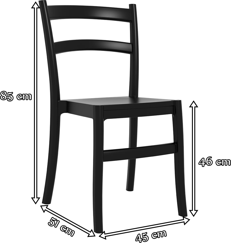 Tiffany Black krzesło bankietowe proste z tworzywa - wymiary