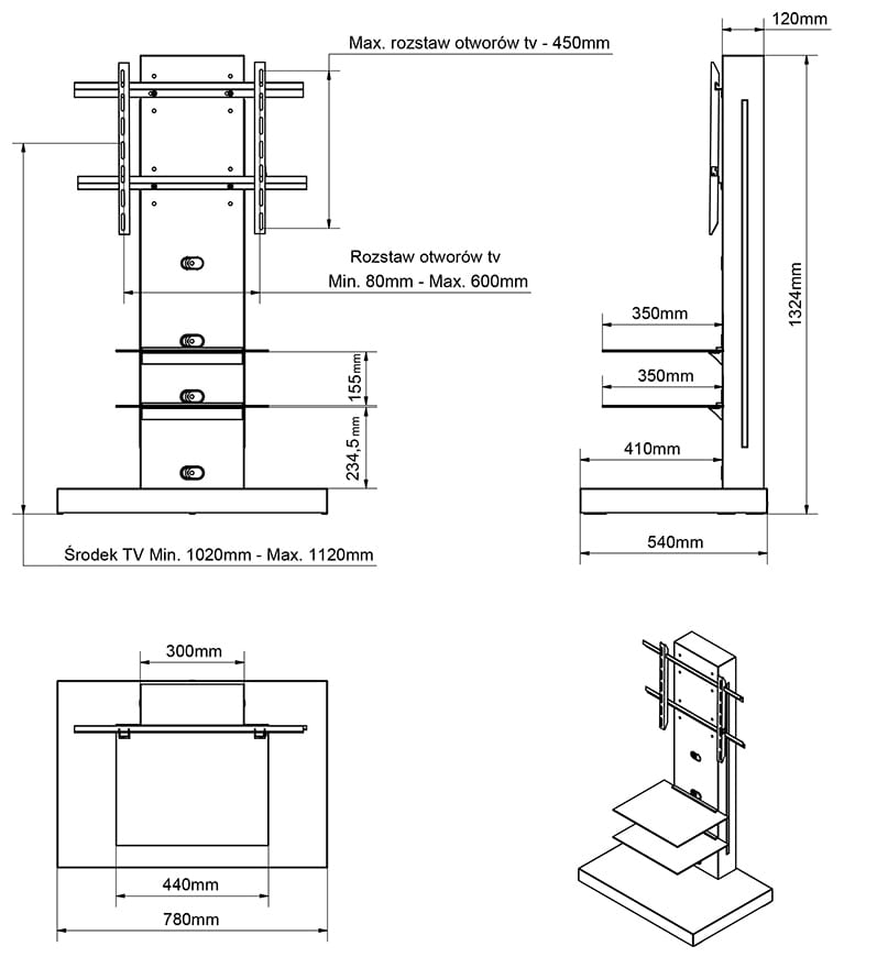 Stolik RTV Marino wymiary